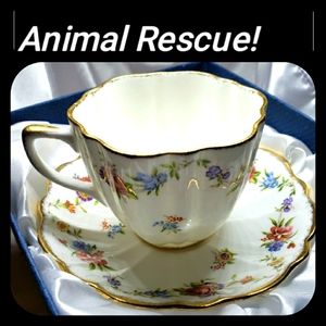 Old Royal Floral bone china teacup/saucer for kitty rescue